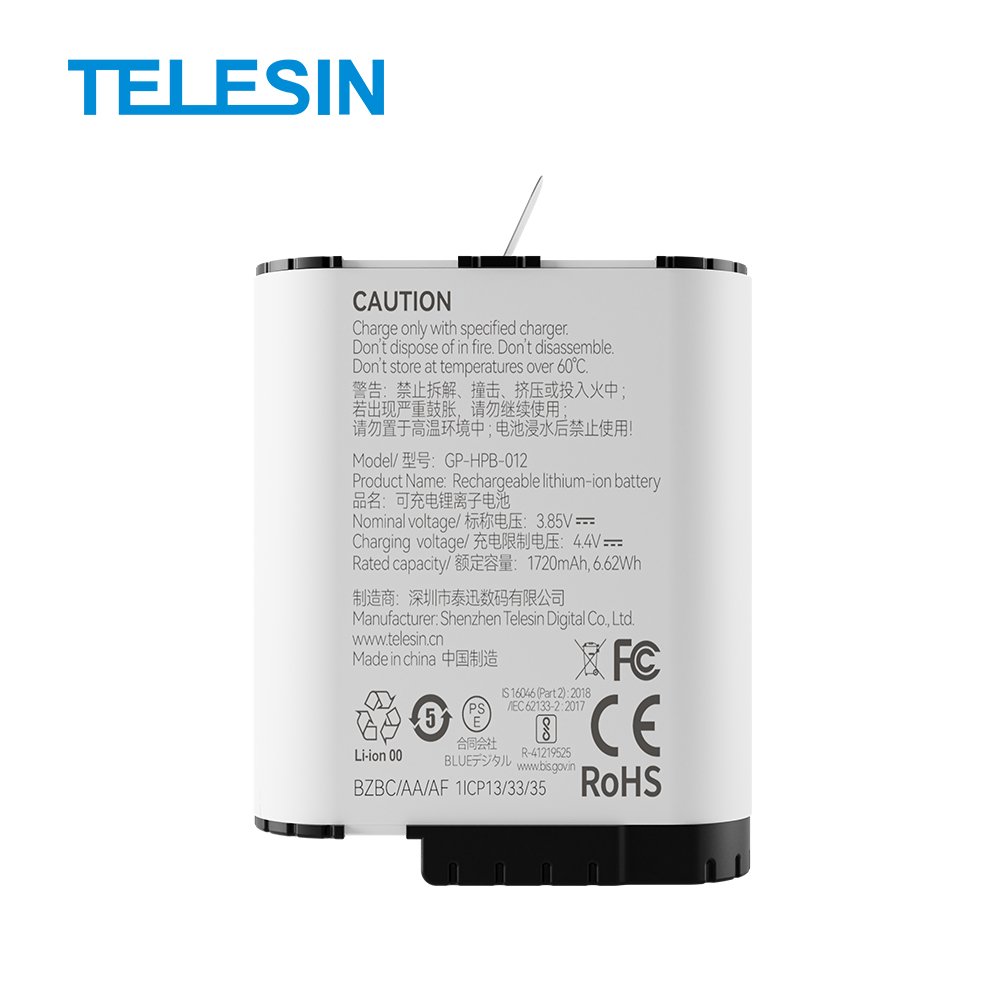 Telesin High Performance Rechargeable Stamina Fast Charging Lithium Battery for GoPro Hero 9/10/11/12 cameras battery