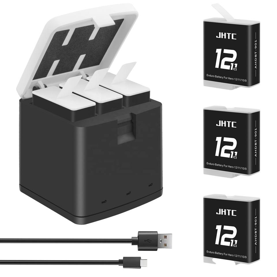 JHTC For Go pro 12 Endurance Battery Charger 1800mah Compatible with Gopro Hero 12 11 10 9 Batteries Accessories