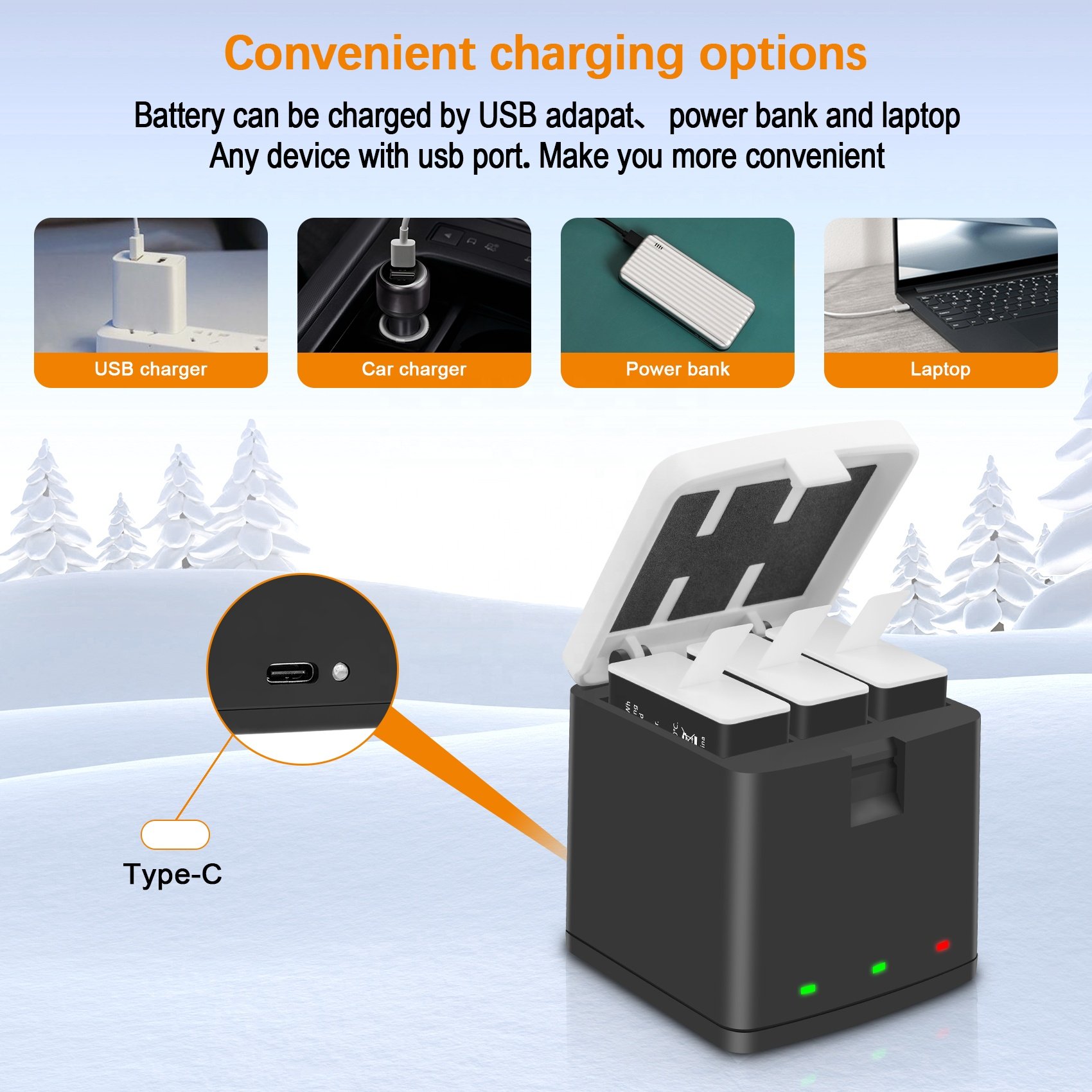 JHTC For Go pro 12 Endurance Battery Charger 1800mah Compatible with Gopro Hero 12 11 10 9 Batteries Accessories