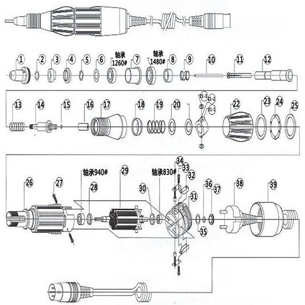 35000RPM Strong 102L 105L Handle Spindle For Strong 210 90 Electric manicure machine Nail Drill Pen Accessories replacement tool