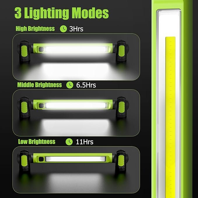 Magnetic 3000LM Work Light 5200mah Rechargeable LED Work Lamp Bar Hooks Green LED Torch Light DC 5V Underhood working light