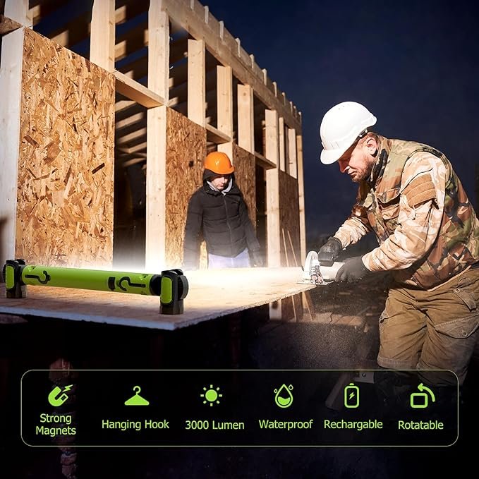 Magnetic 3000LM Work Light 5200mah Rechargeable LED Work Lamp Bar Hooks Green LED Torch Light DC 5V Underhood working light