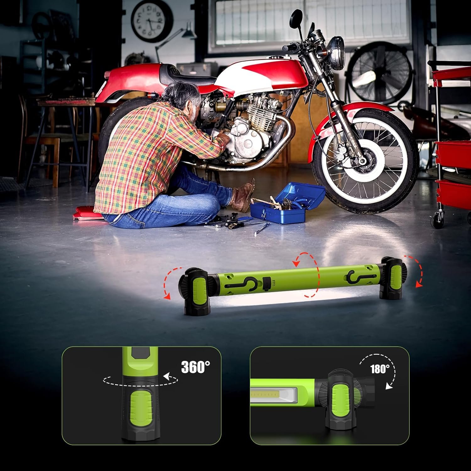 Magnetic 3000LM Work Light 5200mah Rechargeable LED Work Lamp Bar Hooks Green LED Torch Light DC 5V Underhood working light