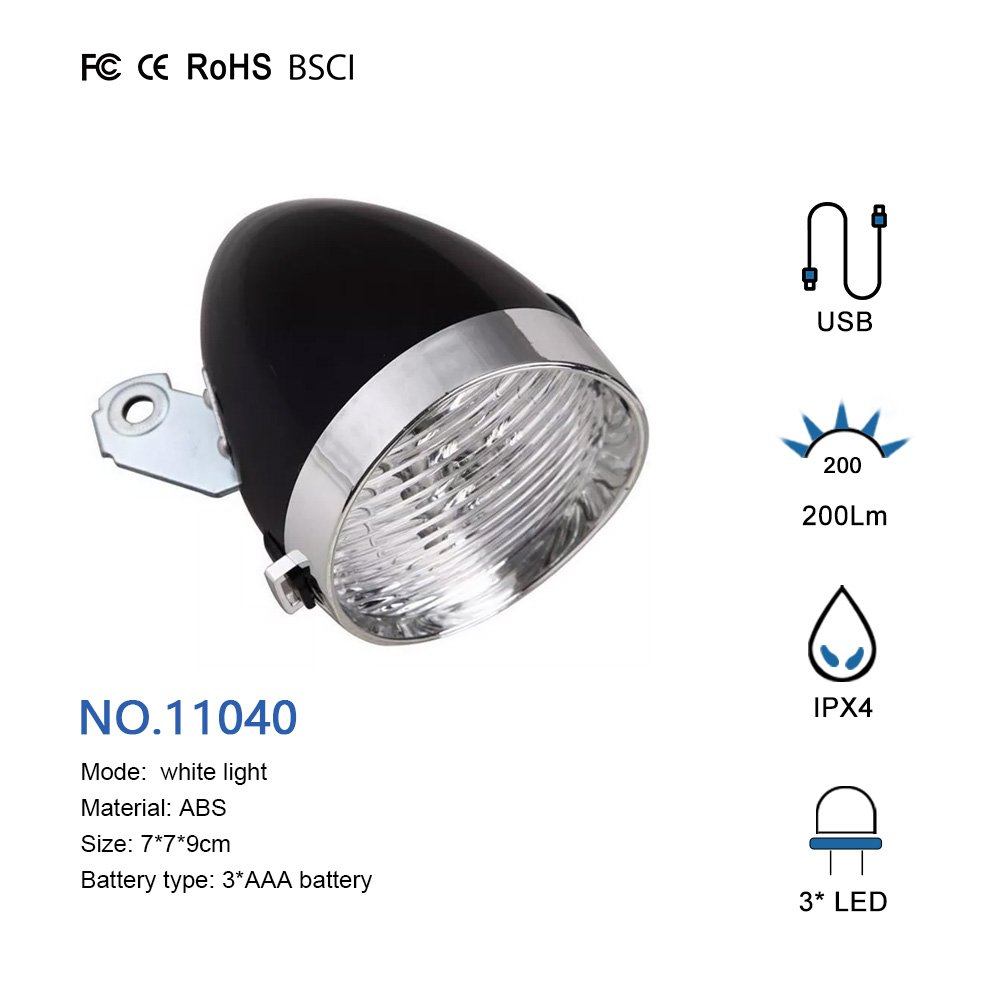 RTS Bike Accessories 3 LED Retro Bike Front Light MTB Headlamp Waterproof Bullet Head Super Bright Safety Bicycle front light