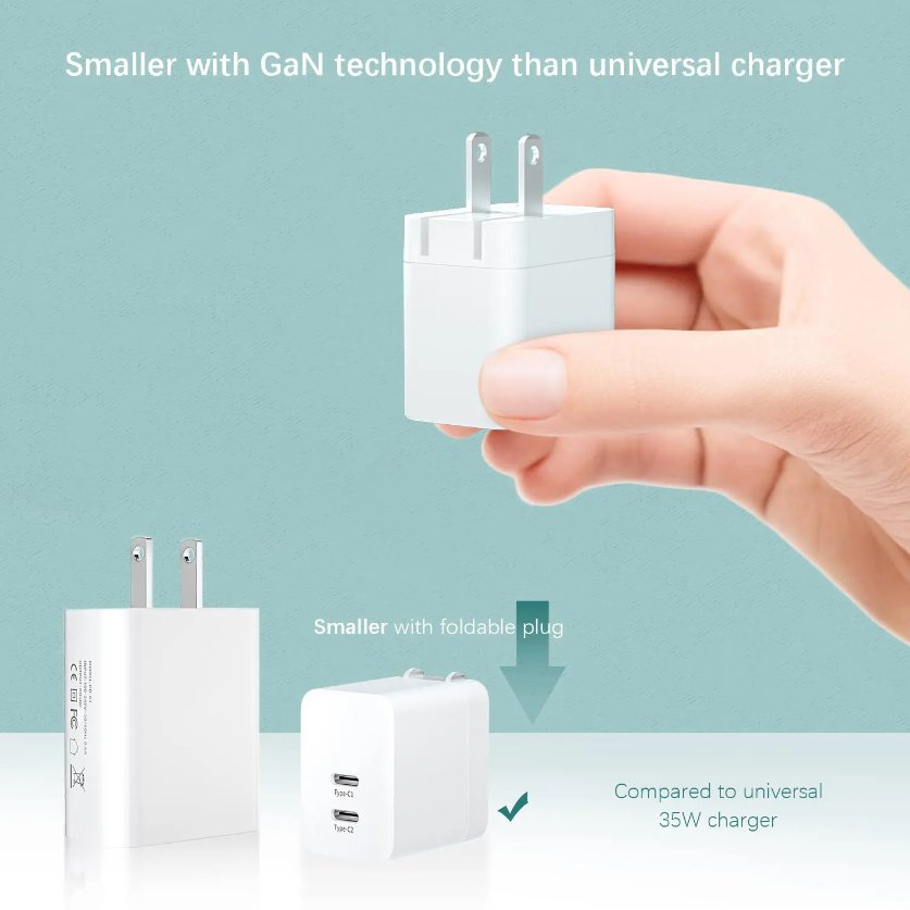 35W PD3.0 Portable GaN Fast Charger Power Adapters For Type C Phones