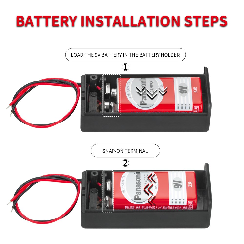 Plastic 9 Volt Battery Box Heavy Duty Guitar 9V Battery Holder With Switch and Cover With 150mm Wire Leads Battery Case Holder