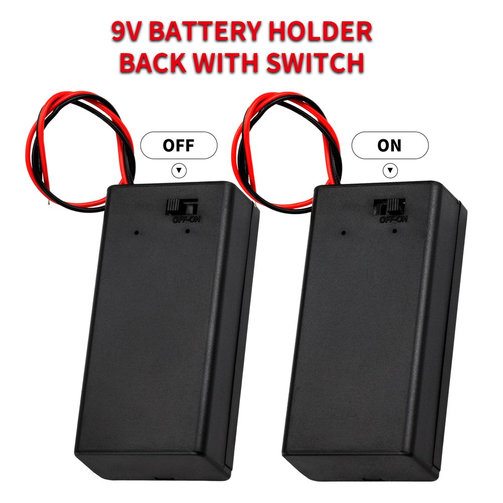 Plastic 9 Volt Battery Box Heavy Duty Guitar 9V Battery Holder With Switch and Cover With 150mm Wire Leads Battery Case Holder