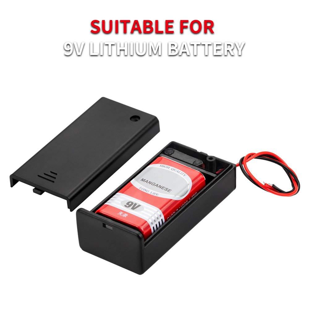Plastic 9 Volt Battery Box Heavy Duty Guitar 9V Battery Holder With Switch and Cover With 150mm Wire Leads Battery Case Holder