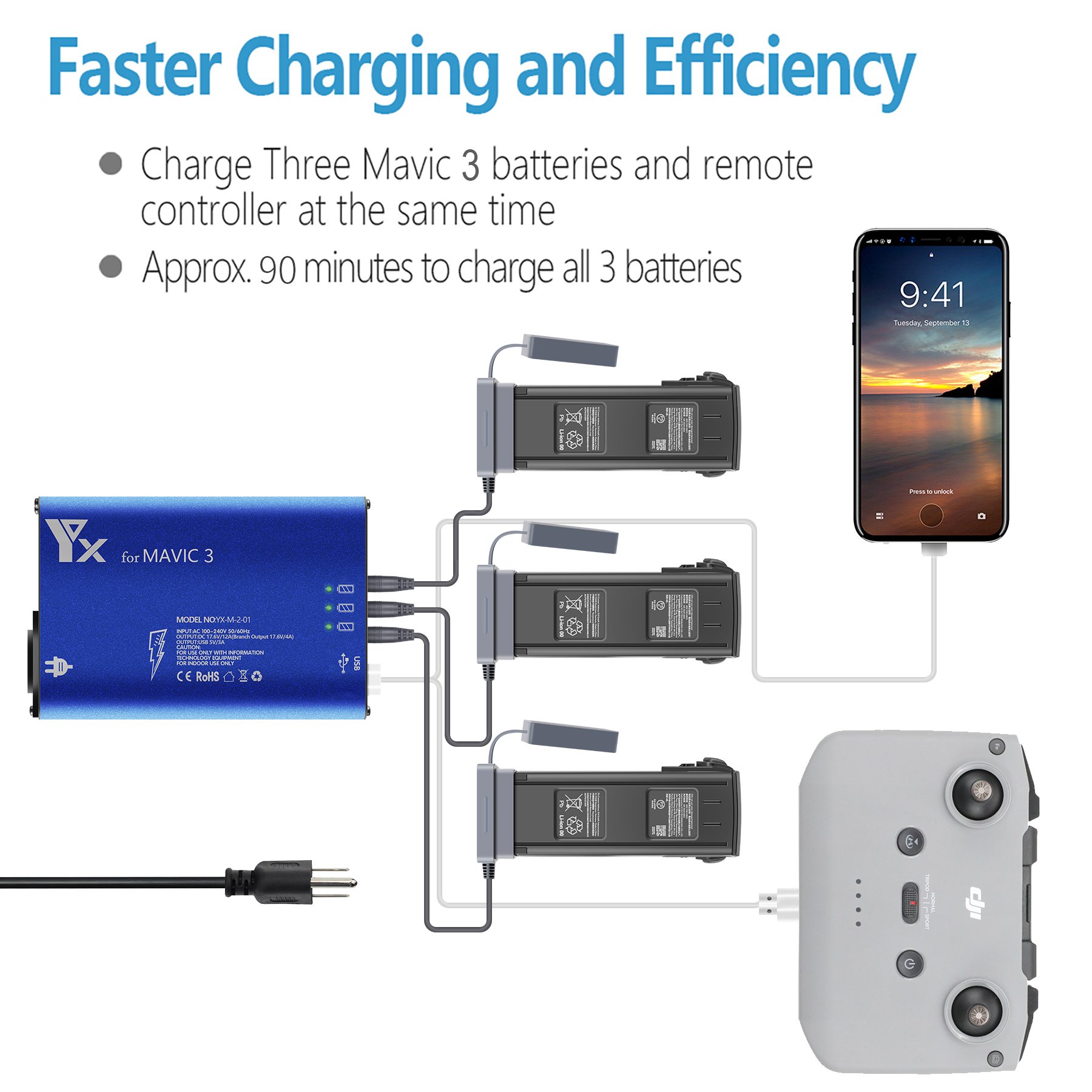 LIMI M3 Series Drone Accessory Battery Charger Adapter Simultaneously Fast Power Charge YX Multi Charging Hub for Mavic 3