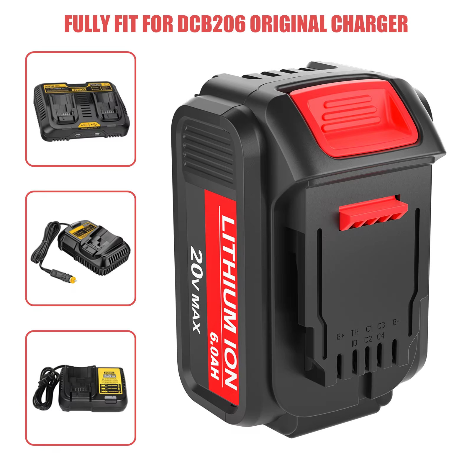 Korea KC Certified 20V 6Ah Lithium ion Rechargeable Replacement Battery Pack For Cordless Power Tool For DCB200 6.0A
