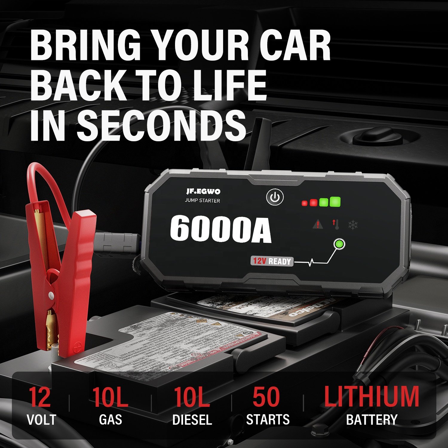 6000A Mini Portable Emergency Car Battery Charger Jump Start 22000Mah 12V Jumper Starter Power Bank Portable Emergency Kit Cable
