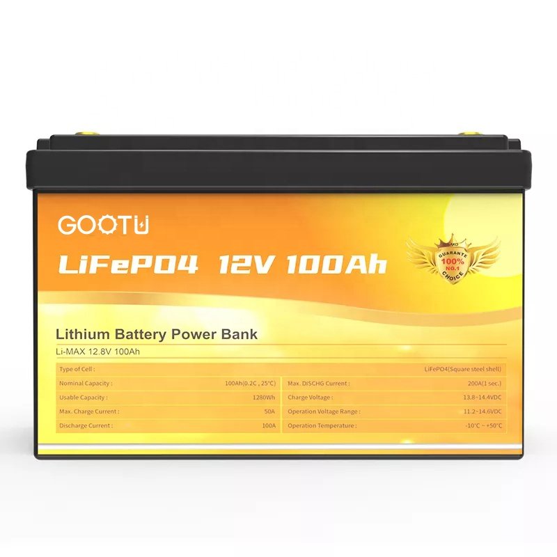 GOOTU 12V 100Ah Lithium Ion Battery Pack Solar Power Energy Storage Battery Box Replace Lead Acid 12.8V LiFePO4 Battery