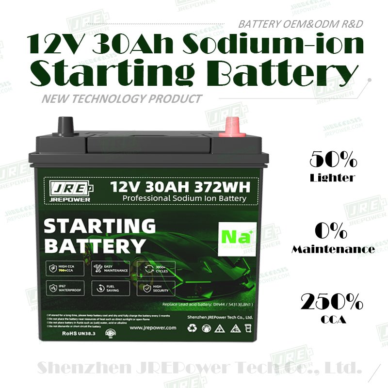 Na+ 12.4V 30Ah 372Wh Sodium-ion cranking battery High 600CCA Sodium ion 12V Start battery to replace lead acid battery 42B20