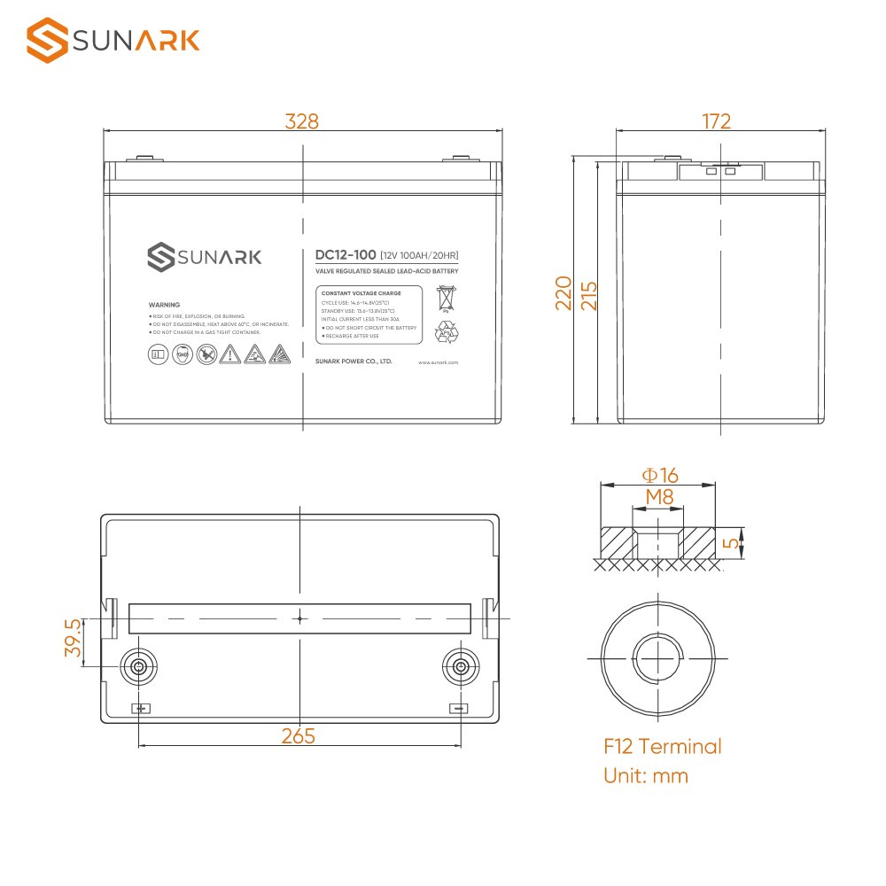 SunArk Grade A Lead Acid Battery 12 Volt 100 Amp Hour 12V 32Ah 100Ah 200Ah Batteries Solaire Gel For Home Power Tools