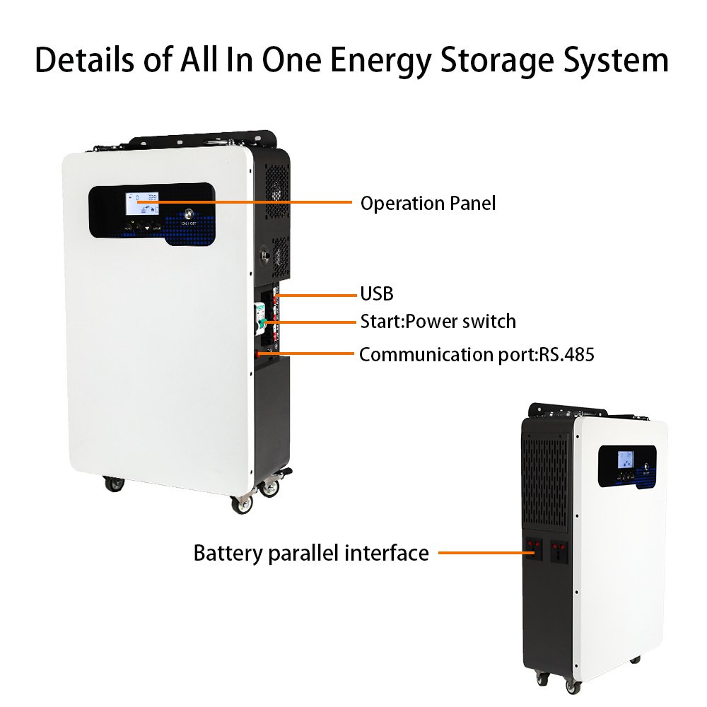 All In One Inverter Battery 2.56KWH 4.8KW 5.12KW Hybrid 5.12KW Solar Inverter With 6000Cycles Lithium Battery 48V 200Ah 100Ah