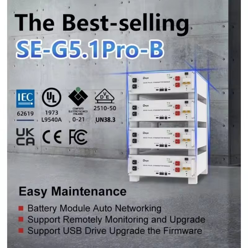 LifePO4 Battery 48v 51.2v 100ah 200ah Lithium 5.12kwh 10kwh Rack Lithium Ion Battery Deye SE-G5.1 Pro-B