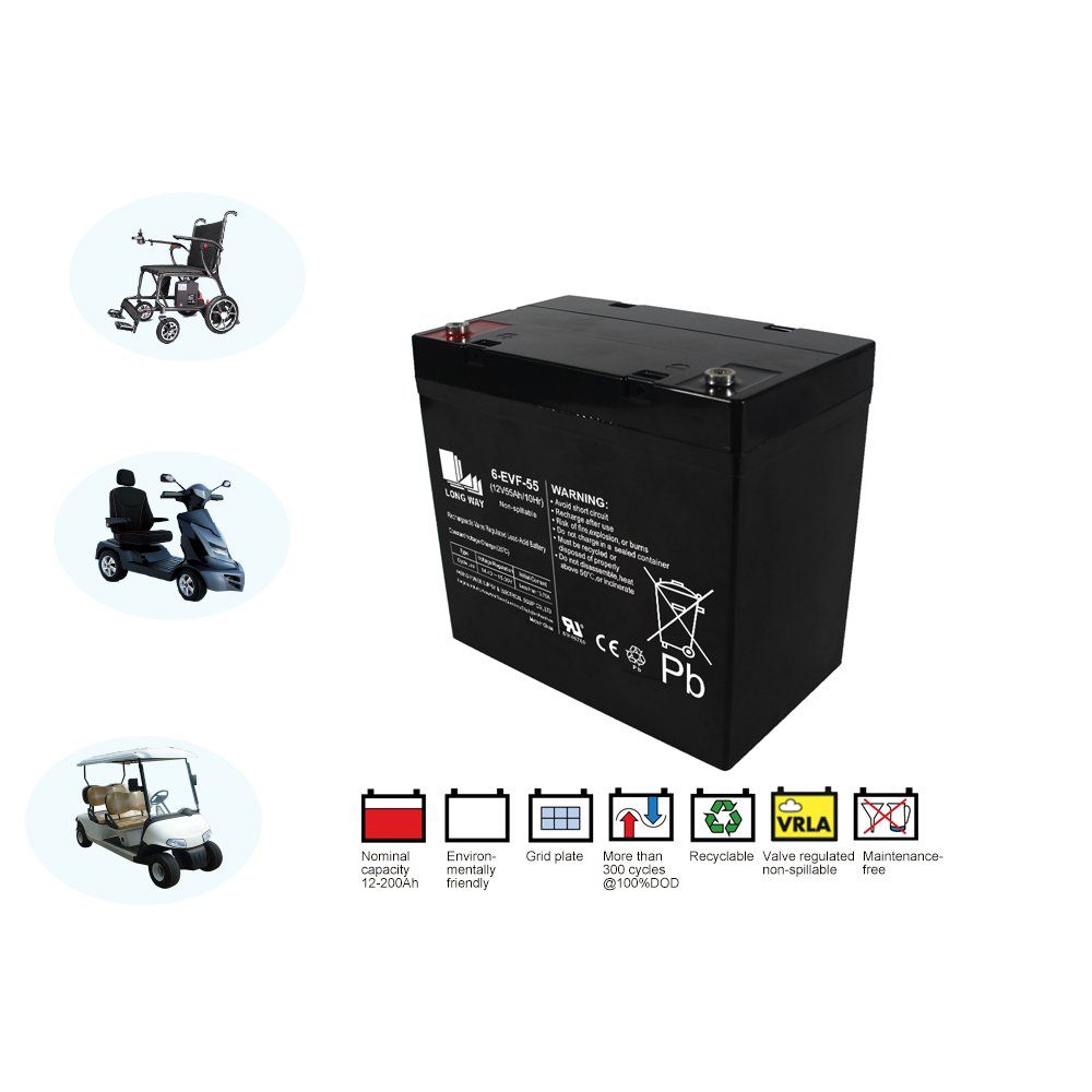 Sealed Lead-acid Batteries for 12V 55Ah(10Hr Rate) Electric Power wheelchair Golf Cart Mobility Scooter and Sightseeing EVs