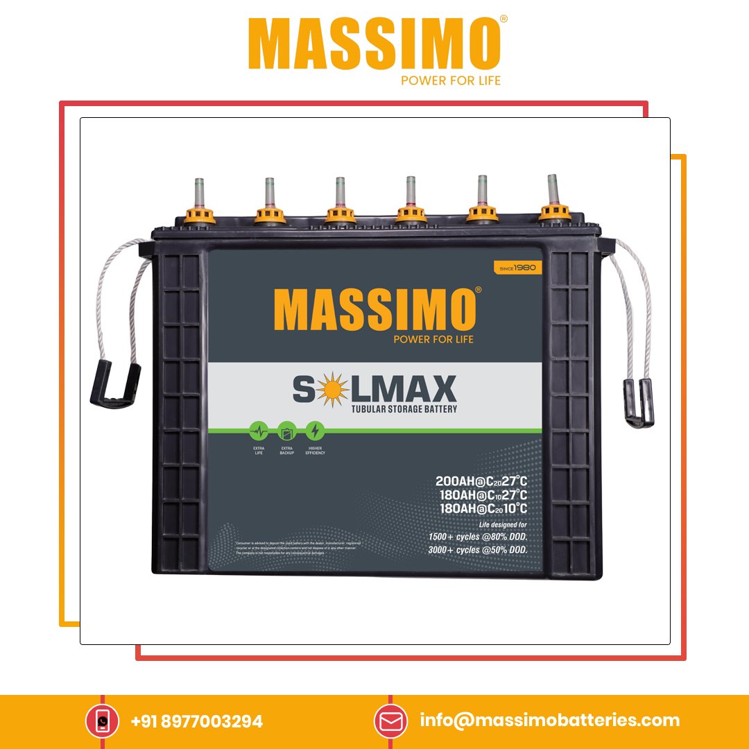ISO Certified 2.4 Wh Electric Energy 12V 180 AH Tubular Storage Acid Battery of 65.80-66.80 kg Weight from Indian Manufacturer