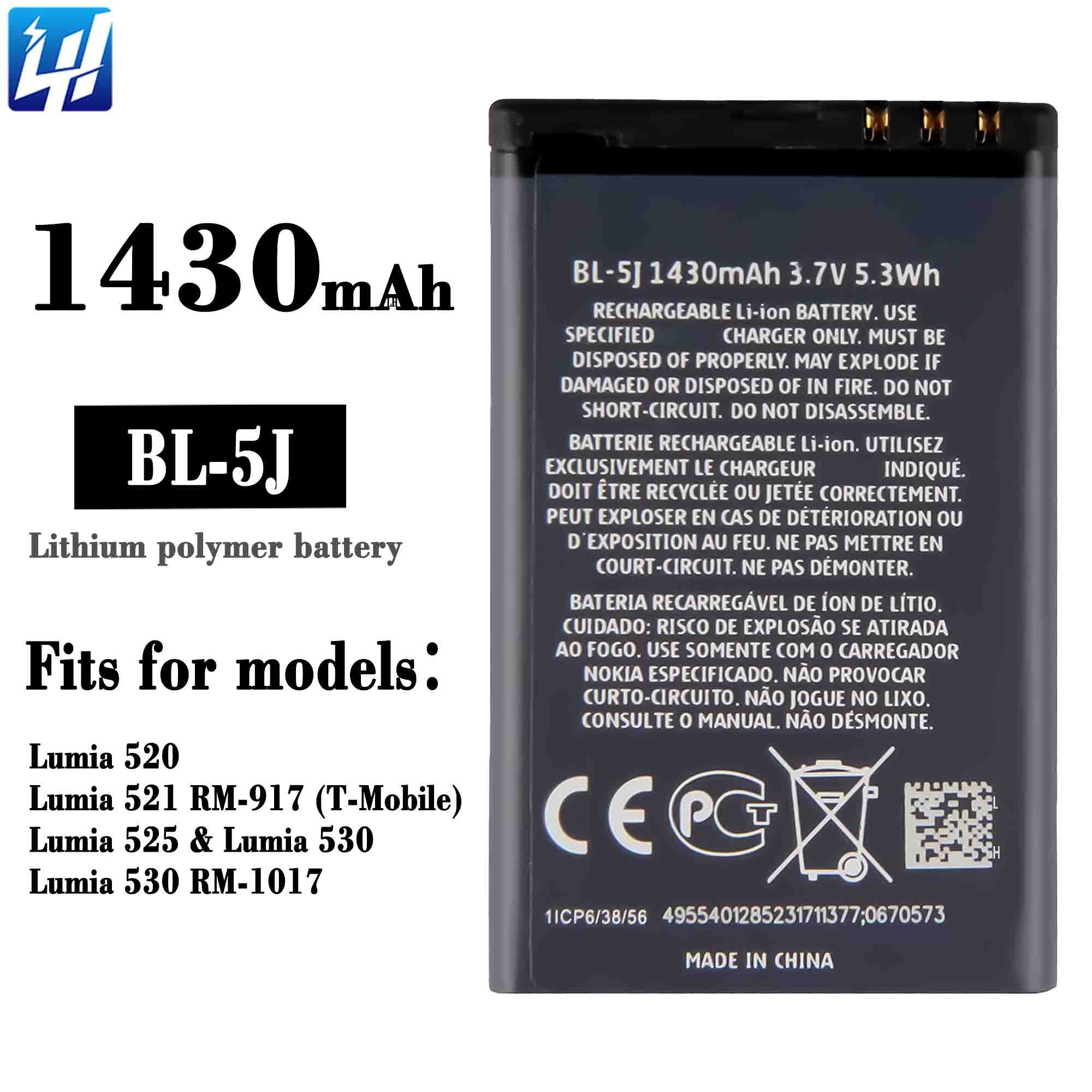 BL-5J 5800 5230 5233 5235 n900 x6 Lumia 520 521 RM-917 525 530 mobile phone battery for Nokia RM 1017