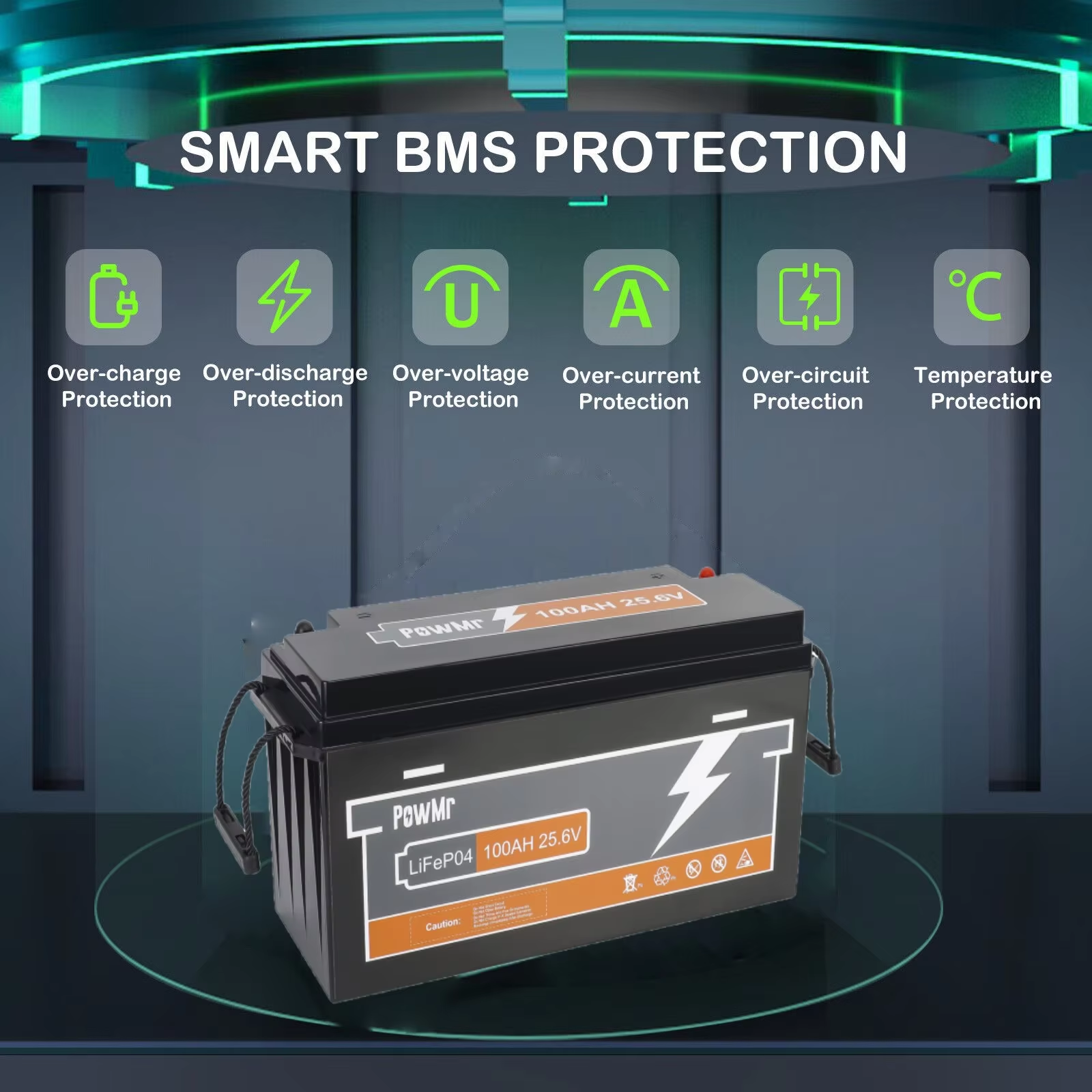 PowMr 100Ah 12.8V Lightweight LiFePO4 Energy Storage Battery for Solar & Golf Carts Replaces Lead Acid Battery