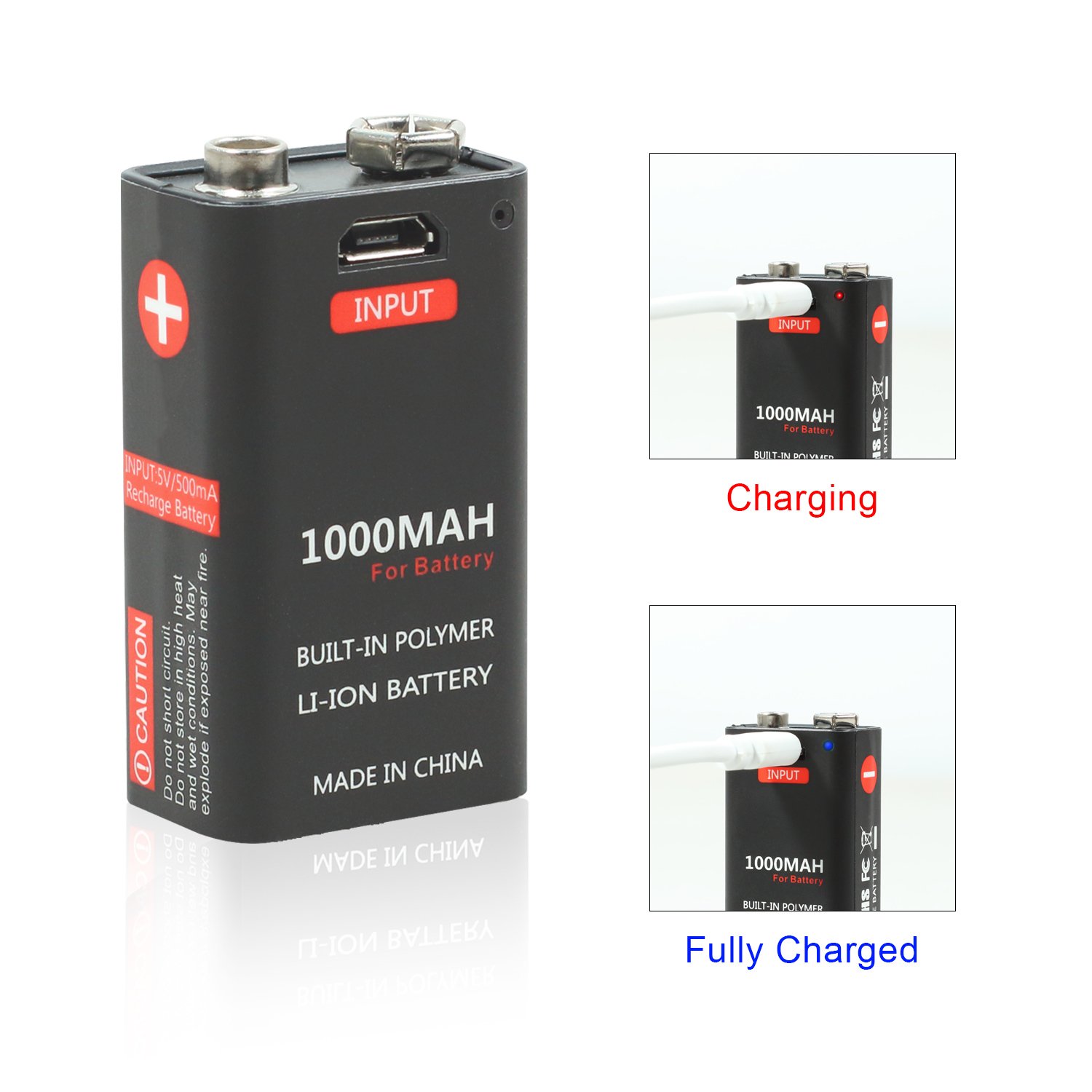 Rechargeable 9V Micro USB Lithium ion battery 1000mah 800mah li-ion battery