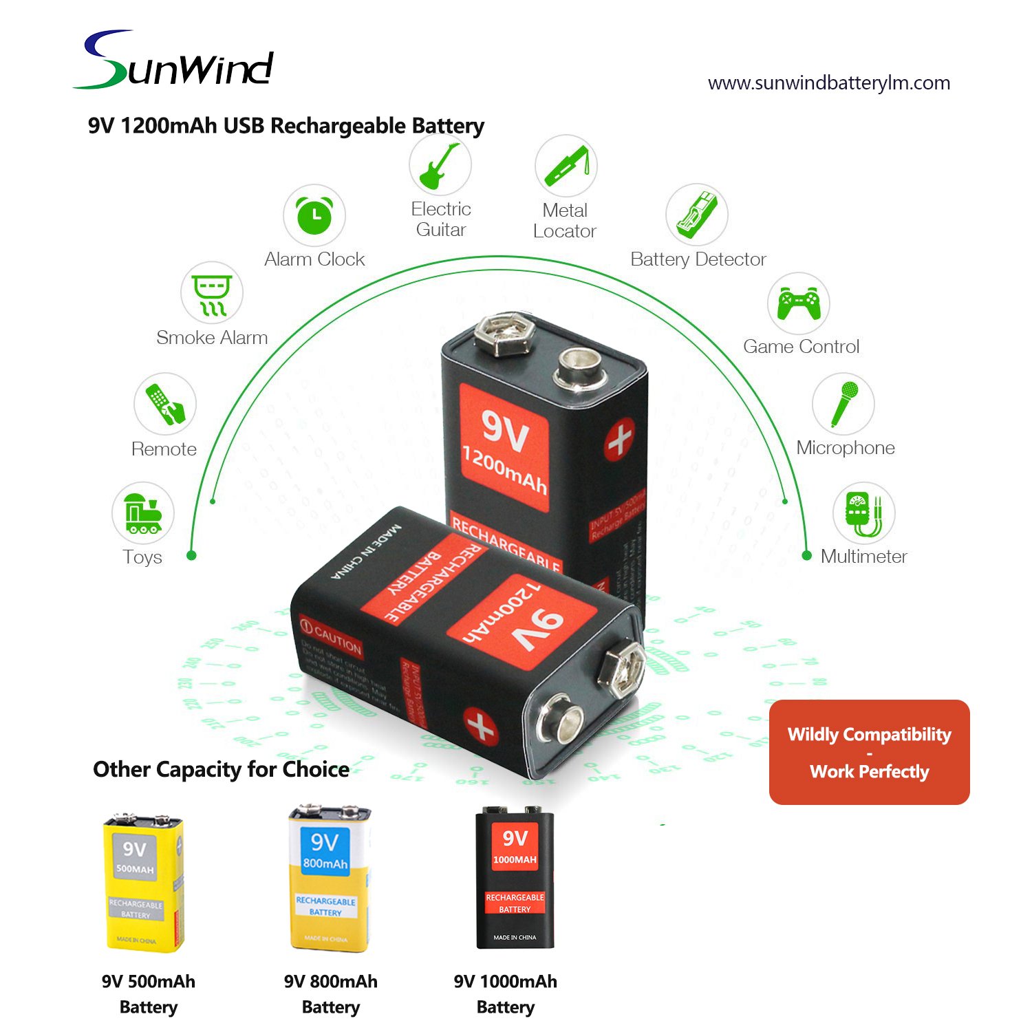 Rechargeable 9V Micro USB Lithium ion battery 1000mah 800mah li-ion battery