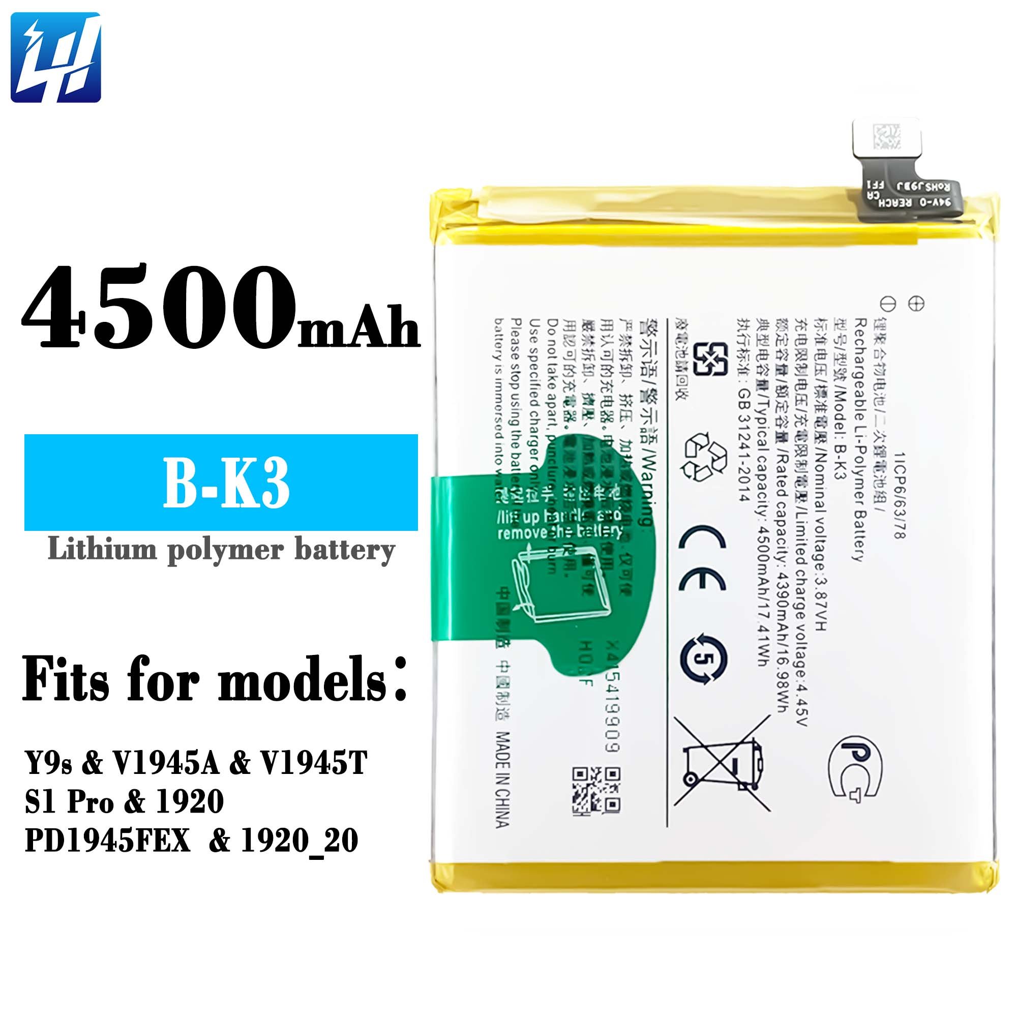 OEM B-K3 100% Original Li-ion Polyer Rechargeable battery For vivo Y9s S1 Pro 4500mAh