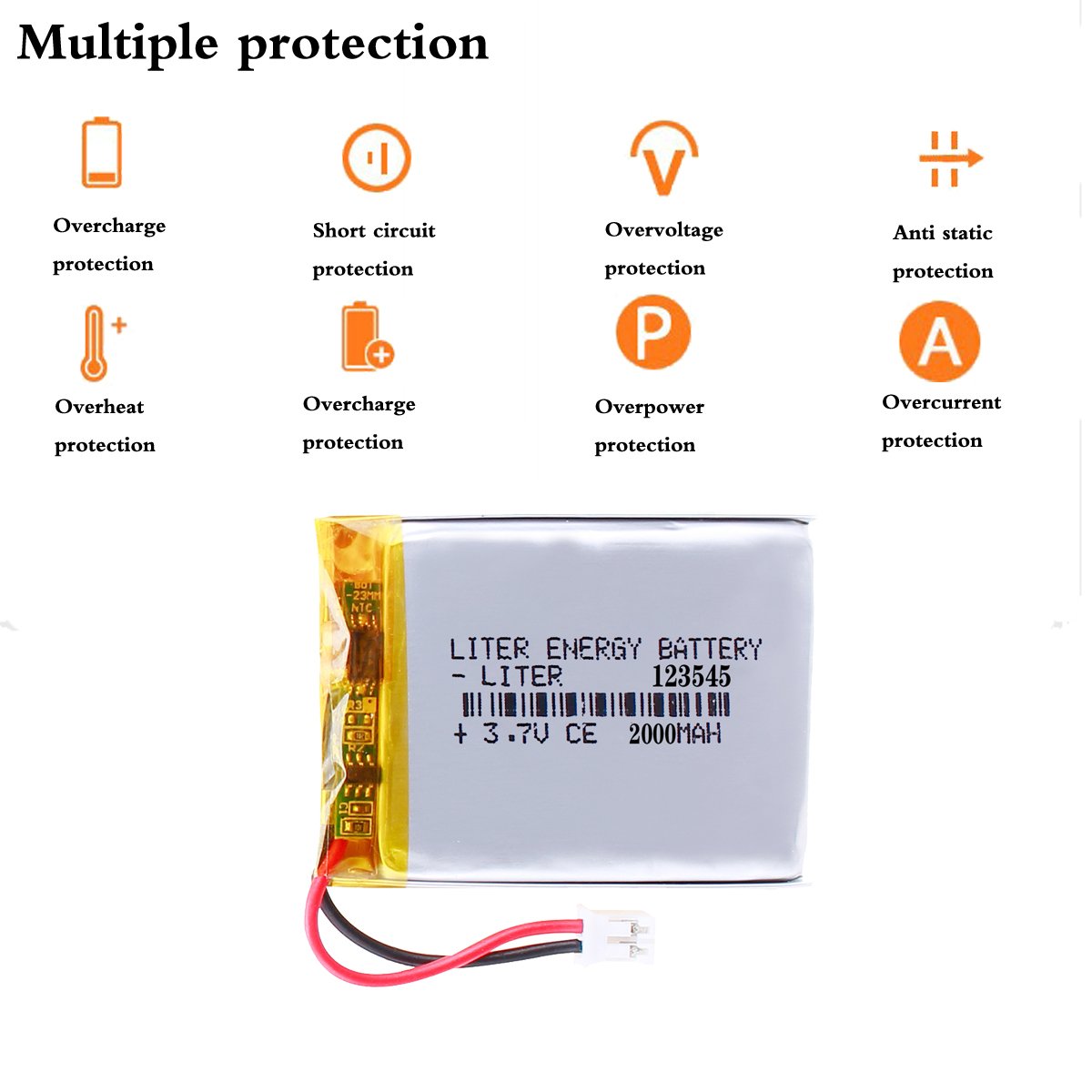 3.7V 2000mAH 123545 Liter energy battery Polymer lithium ion Li-ion battery for POWER BANK GPS with PH 2.0 connector