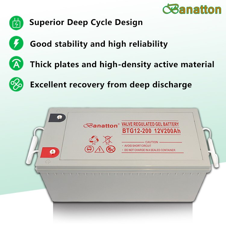 Banatton Factory Customized Oem Deep Cycle Energia Solar 12V 200Ah Lead Acid Gel Rechargeable Storage Battery Bateria Aki