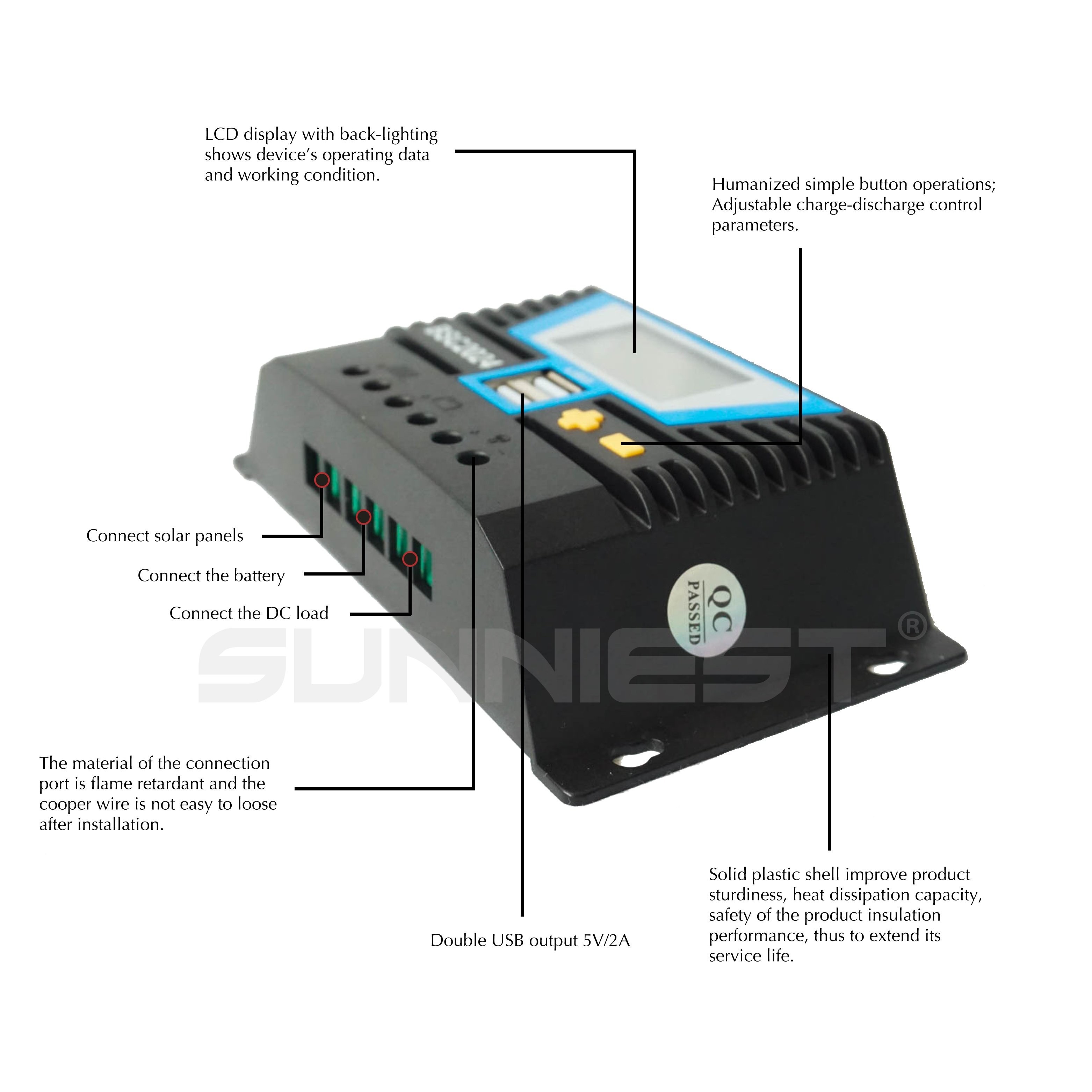 Chinese Manufacturer 20A Backlightshows the Current solar charge controller Suitable for Lead-Acid Battery & Lithium Battery