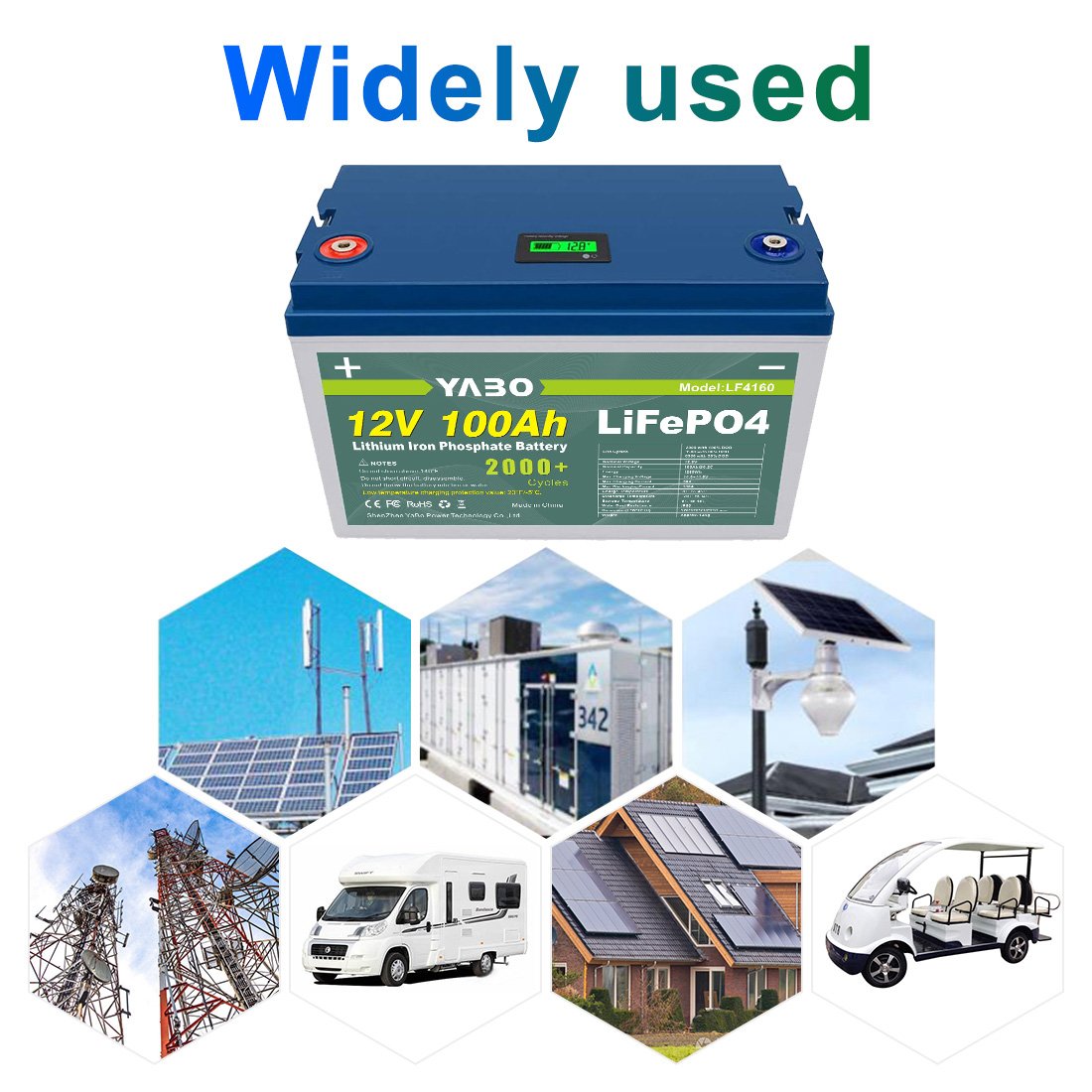YABO High Quality Green Power Rechargeable Battery 12V 100Ah 12.8V LiFePO4 Lithium Ion LiFePO4 Battery Packs