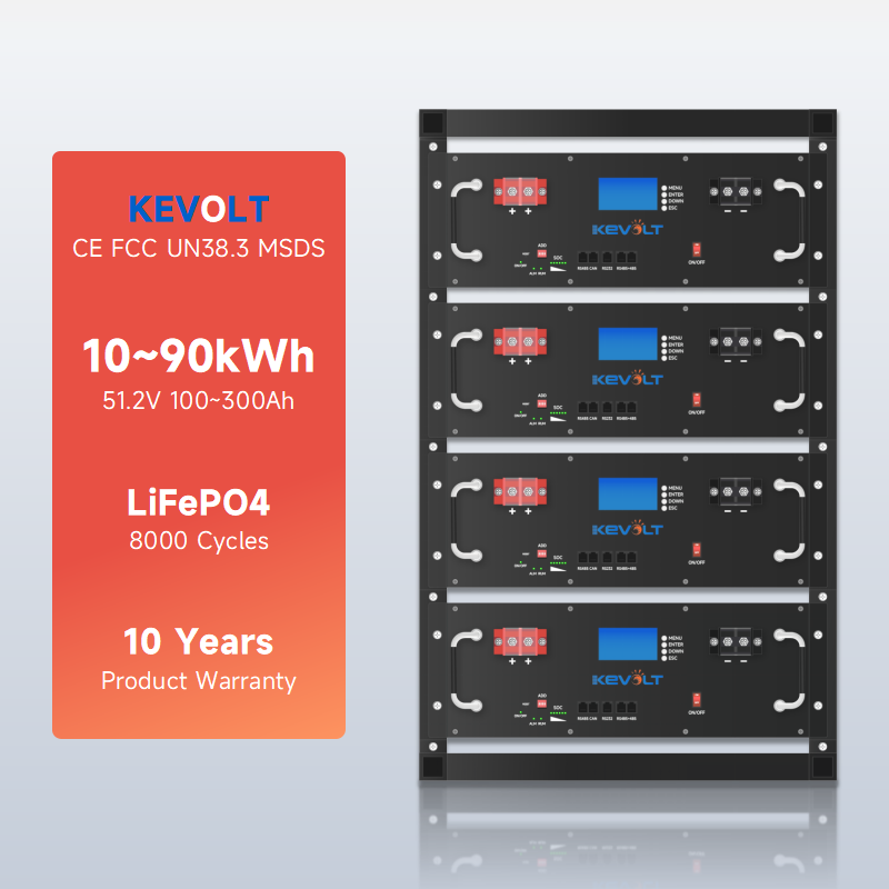 KEVOLT Rack Lithium Battery 48V 100AH 200AH Module Pack Lifepo4 Battery Deep Cycle 5KWH 10KWH Energy Storage System