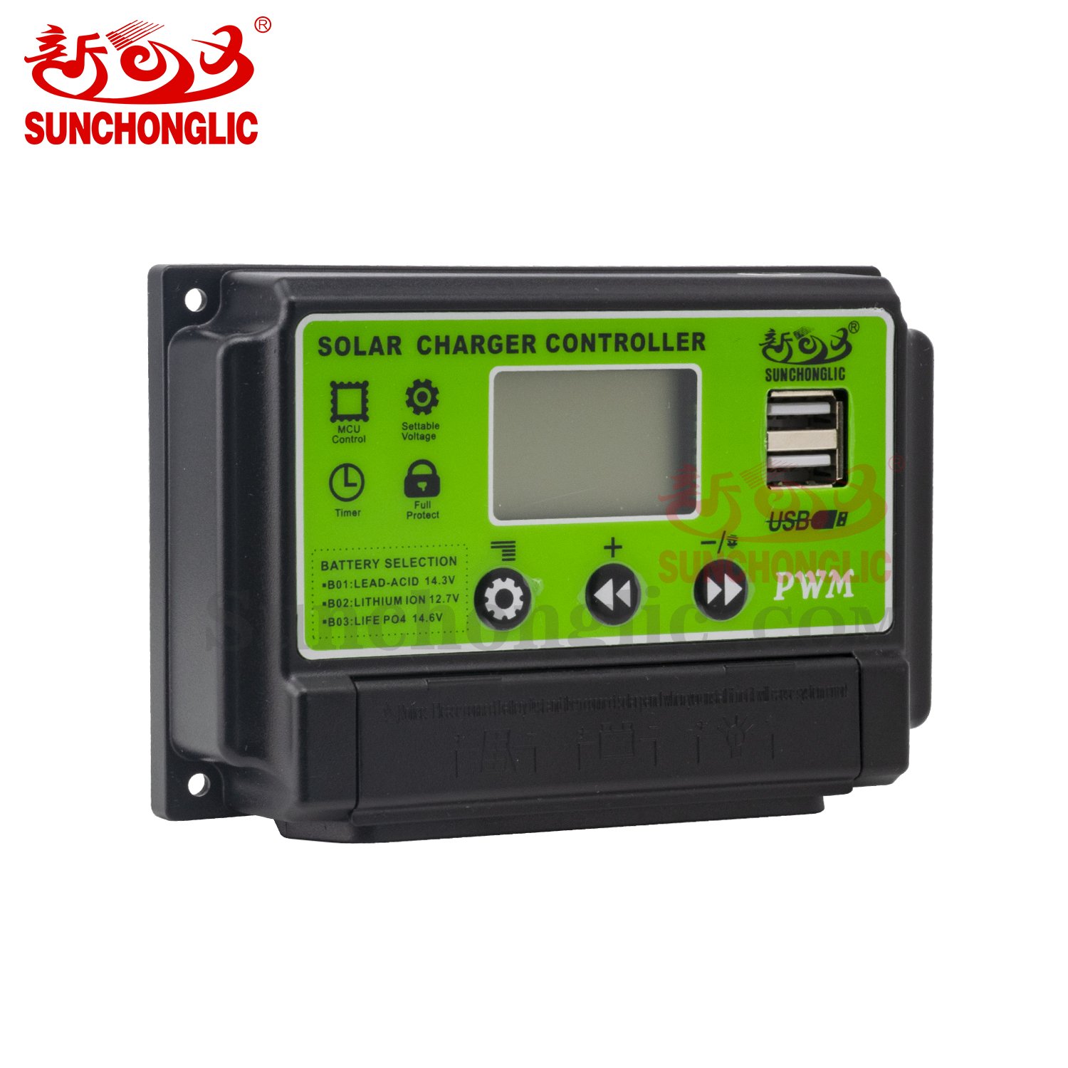 Sunchonglic solar controller 20A 12V 24V 20 amp 2 USB output pwm charger controller