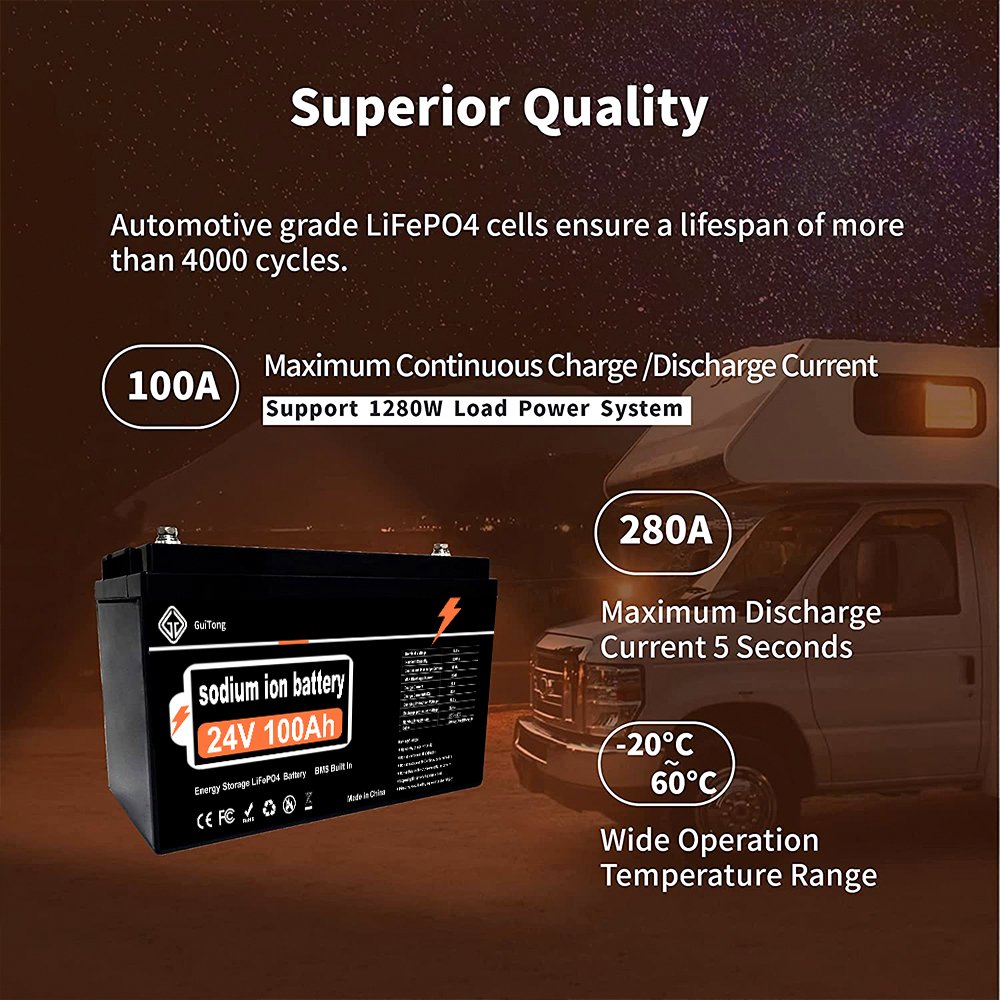 Rechargeable 24V 24 Volt 50Ah 100Ah 200Ah 300Ah Solar Sodium Ion Battery Pack Cell for RV Home Appliances Storage Golf Cart