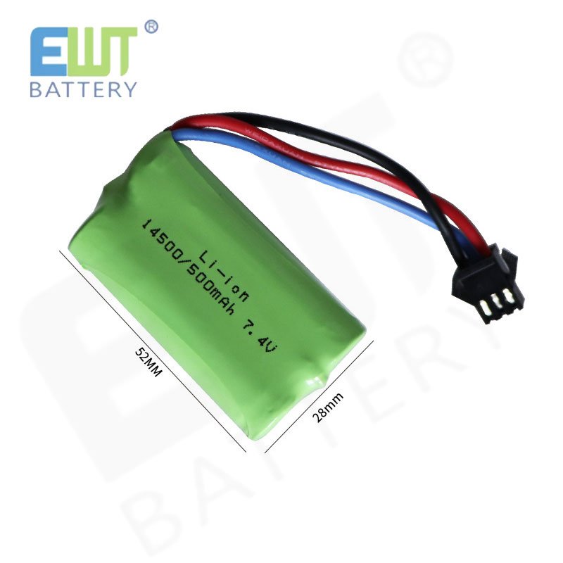 Rechargeable Li-ion battery 14500 7.4V 500mAh Lithium Ion Batteries 7.4V 500mAh With Wire And Connector For Toy