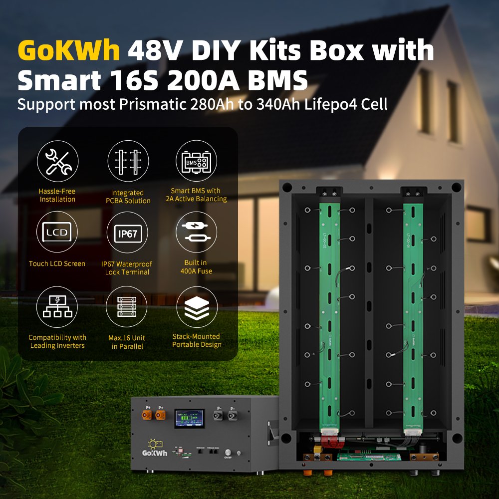 GoKWh LiFePO4 Kit 48V 360Ah 340Ah 320Ah 300Ah 280Ah 51.2V Lithium ion Battery Akku Inverter Off Grid Solar Energy Storage System