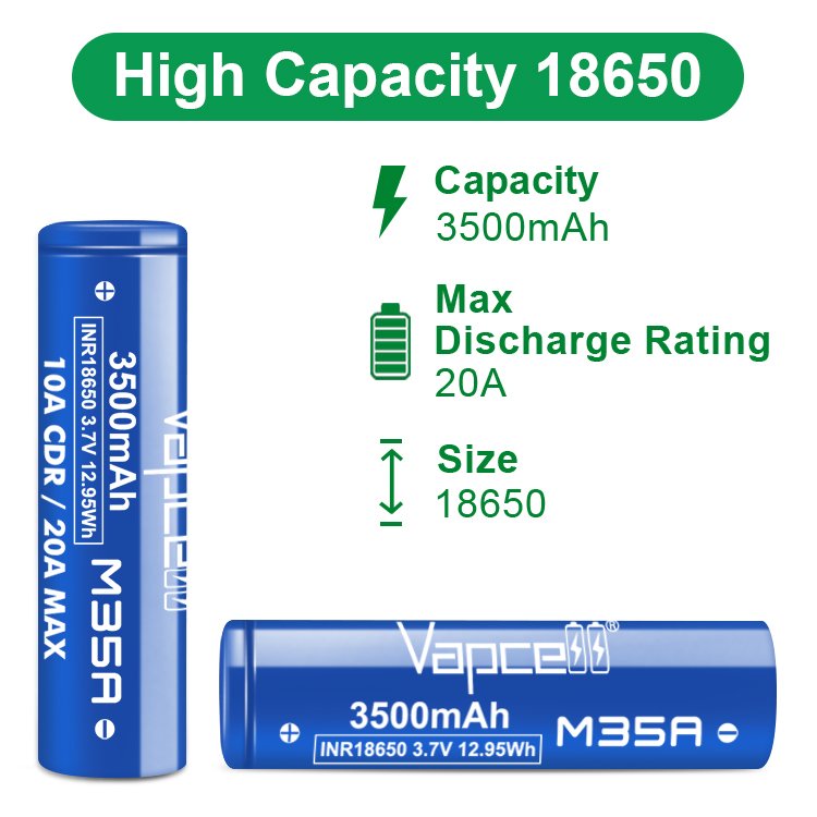 100% original M35A Vapcell 18650 M35A 3500mah 3.6v 10A/20A high capacity discharge for electric scooters
