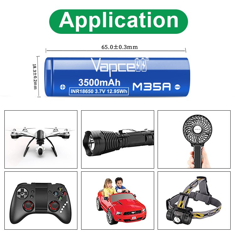 100% original M35A Vapcell 18650 M35A 3500mah 3.6v 10A/20A high capacity discharge for electric scooters