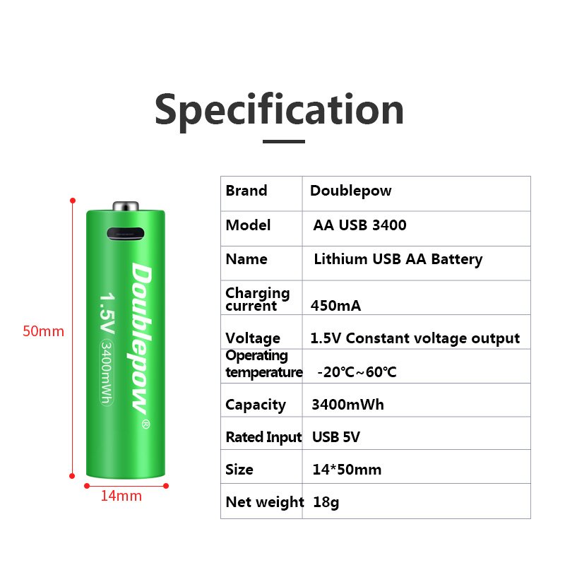Wholesale 1.5V 3400mWh AA Lithium Ion USB Rechargeable Battery Cell 14500 3400mWh 1.5V li-ion battery