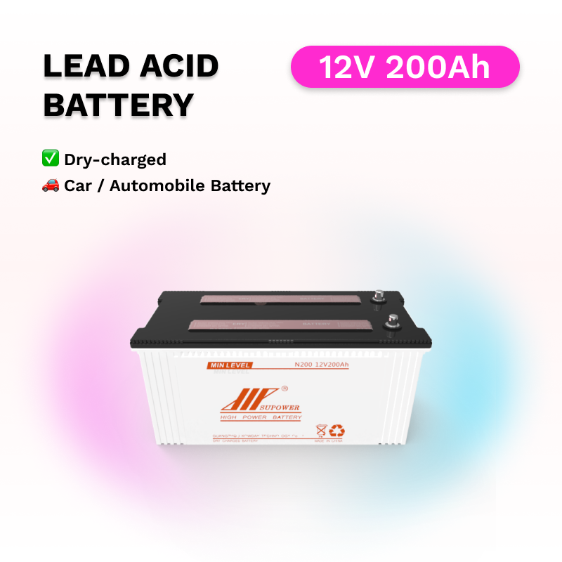12V 200Ah lead acid battery OEM car dry-charged battery SUPOWER N200 N200L