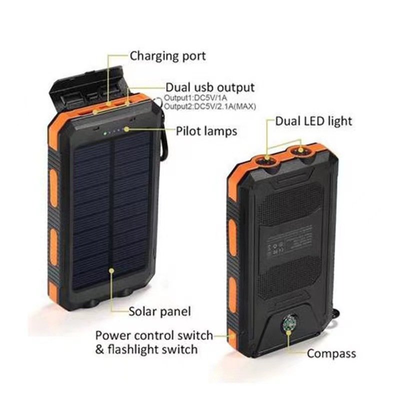 D003 solar power bank 6000mah 20000mah mobile phone charger power bank with compass and torchlight for outdoor hiking camping