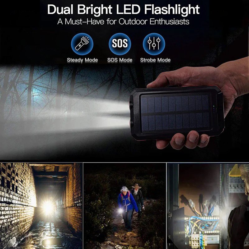 D003 solar power bank 6000mah 20000mah mobile phone charger power bank with compass and torchlight for outdoor hiking camping