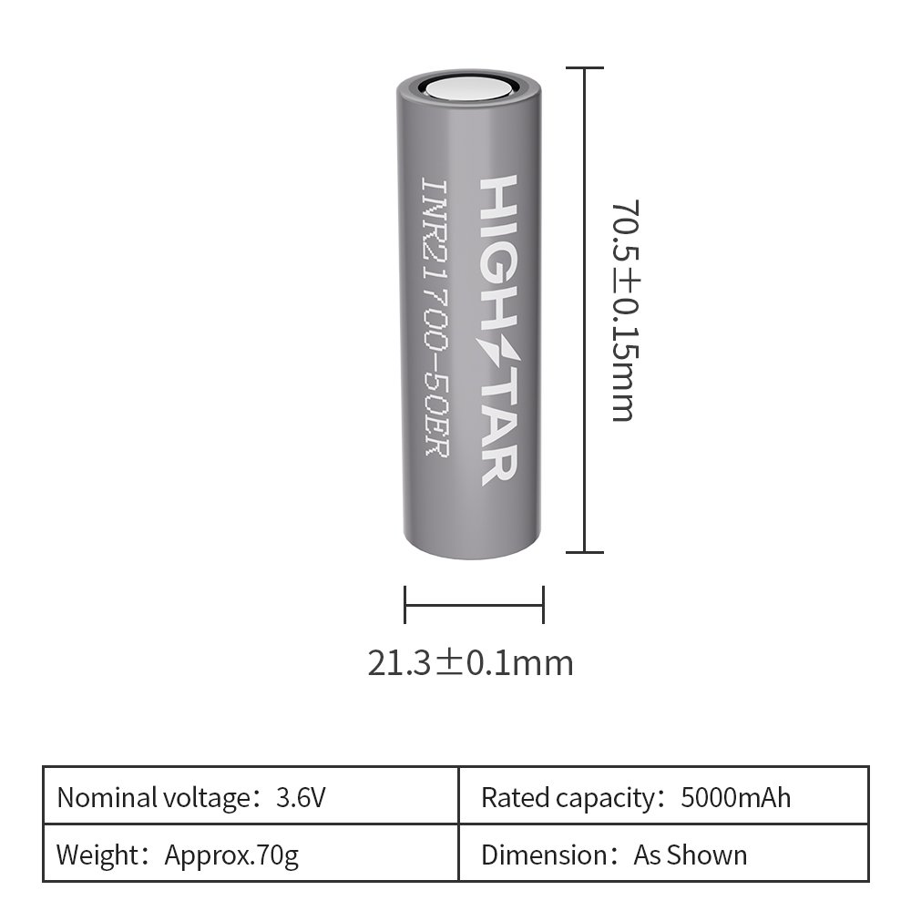 HIGHSTAR 21700 Ternary Lithium Ion Battery 5000mAh 3.6V 18650 High Capacity Cylindrical NCA Anode Material 50E Battery Cells
