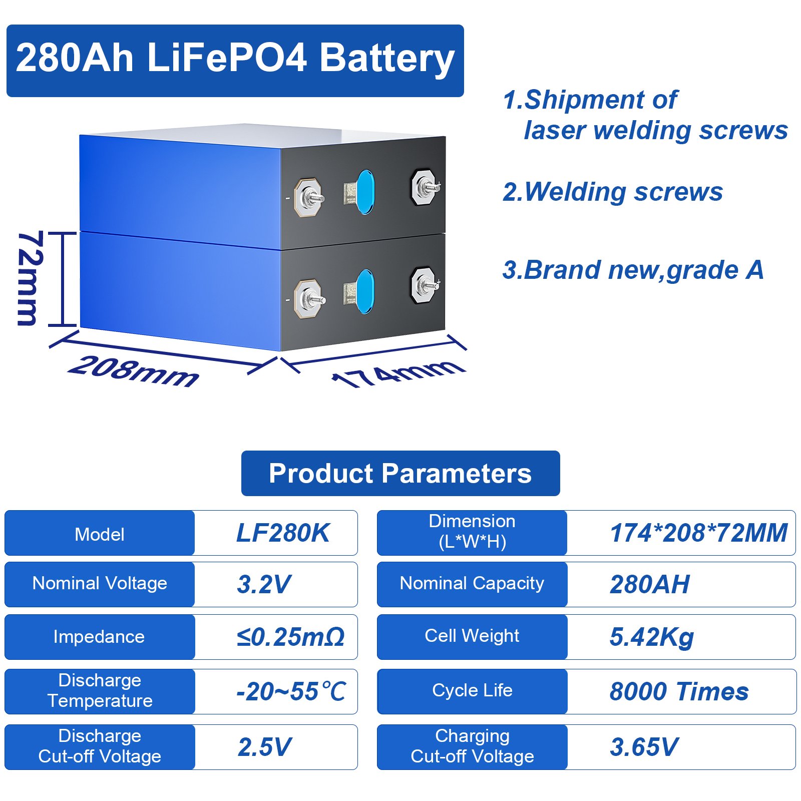 Wistek 8000 Cycle Grade A Lifepo 4 Battery Cells 280ah For Solar System Ev Rv Lifepo4 Ev Battery