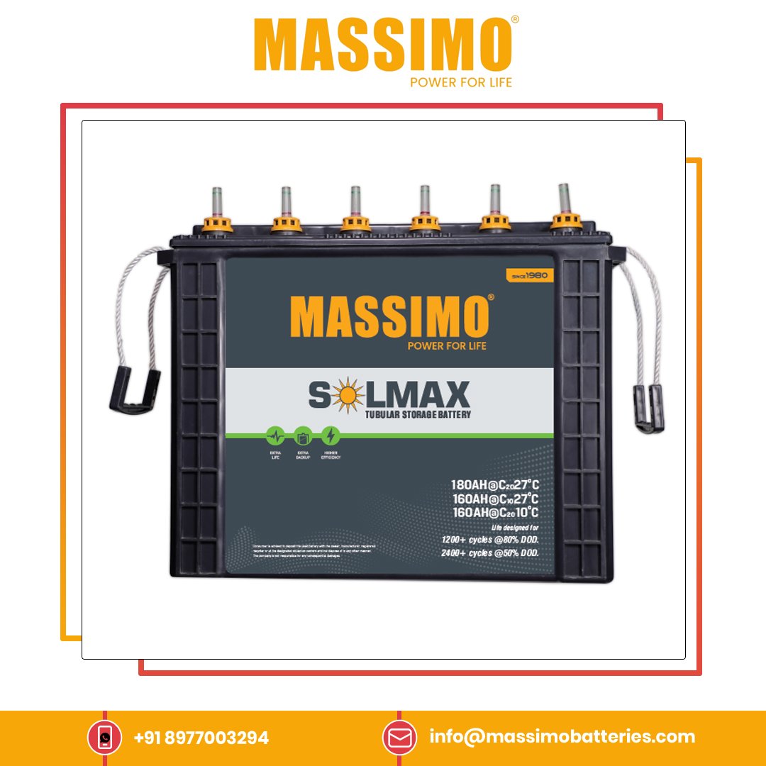 India's Best Manufacturer of Outstanding Quality Home Appliances Usage 12 Voltage 180 AH Tubular Storage Lead Acid Battery