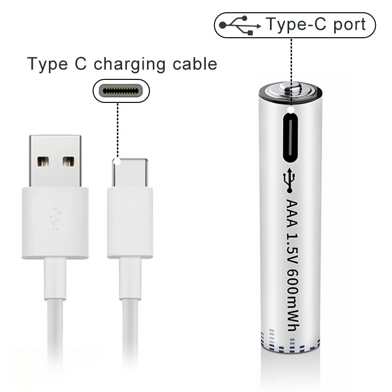 1.5V Type-C Charging Triple A Lithium Ion Batteries Micro USB Rechargeable Li-ion Battery aaa