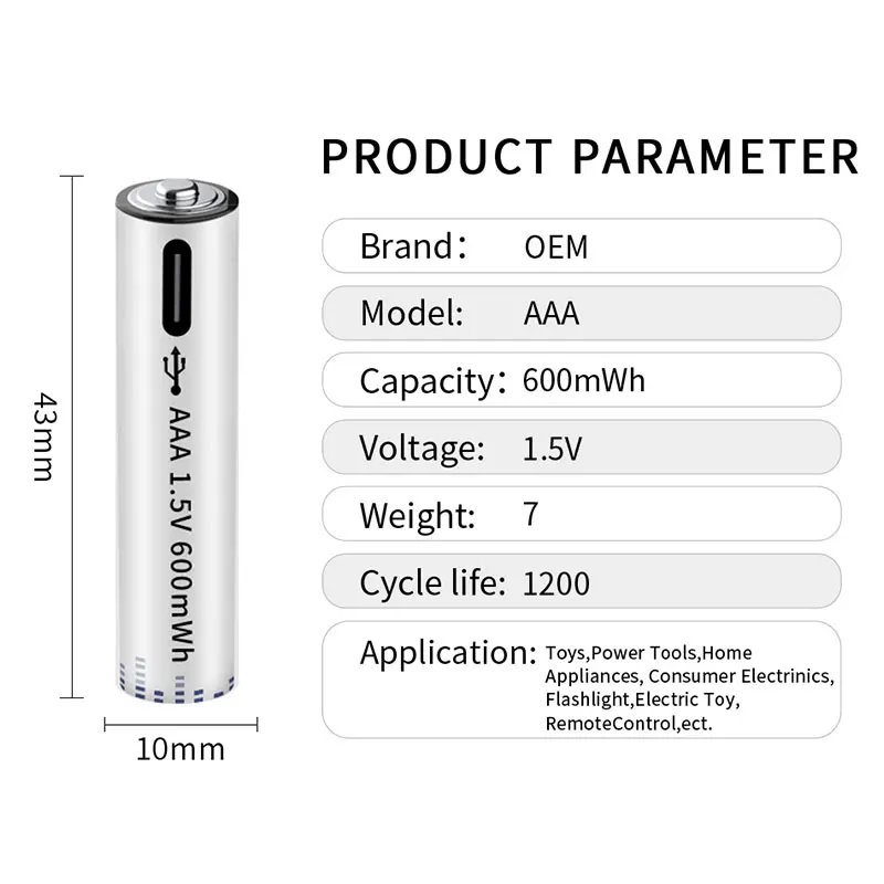 1.5V Type-C Charging Triple A Lithium Ion Batteries Micro USB Rechargeable Li-ion Battery aaa