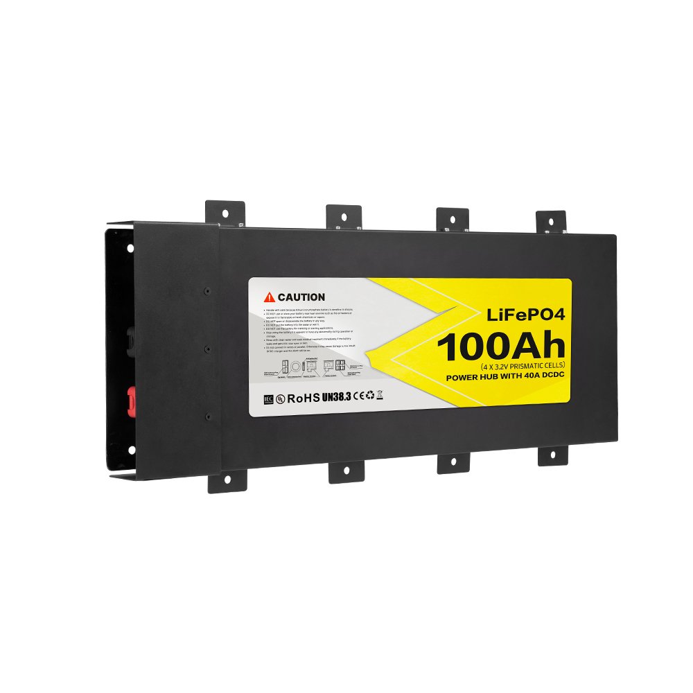 Ultra-thin Lightweight 12v 100Ah Slimline Lithium Battery Lifepo4 Battery Power Hub In-built 40A DC-DC Charger