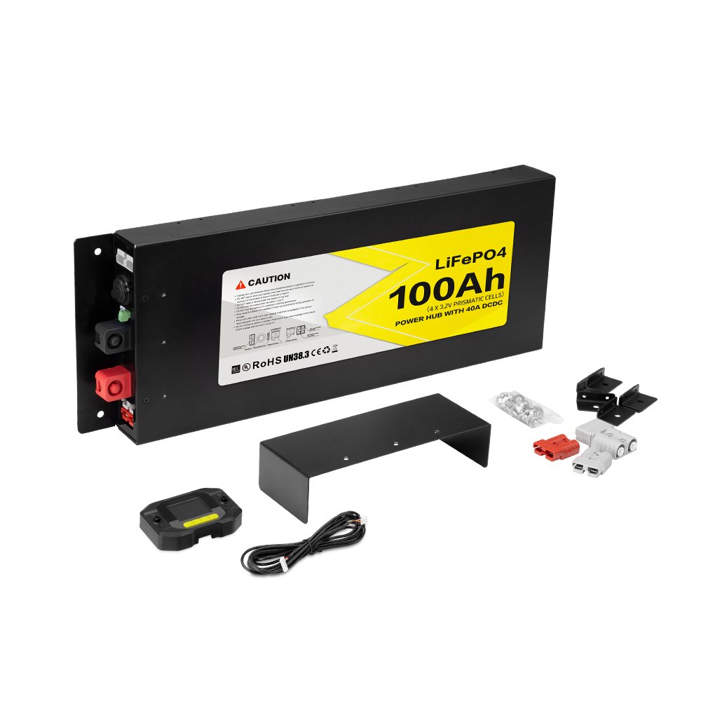 Ultra-thin Lightweight 12v 100Ah Slimline Lithium Battery Lifepo4 Battery Power Hub In-built 40A DC-DC Charger
