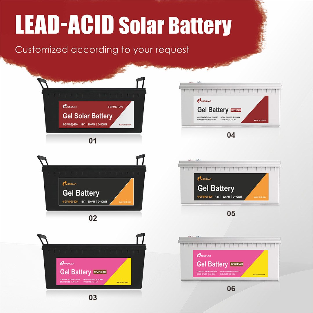 Amosolar Lead Acid Battery 12V 24v 75Ah 100Ah 150Ah 200Ah 250 Ah 500Ah Gel Type Battery For Solar Storage System
